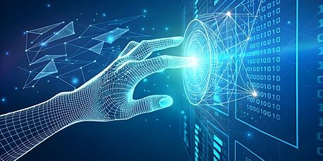 pngtree a high tech digital scene featuring translucent glowing human hand reaching image 17086985