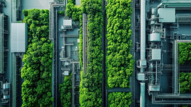 aerial view factory with green trees growing pipes machinery 546192 45082